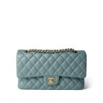 18C Pearly Light Blue Caviar Quilted Classic Flap Medium Antique Gold Hardware