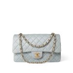 Vintage Light Blue Lambskin Quilted Classic Flap Medium Gold Hardware - Image 13
