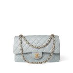 Vintage Light Blue Lambskin Quilted Classic Flap Medium Gold Hardware