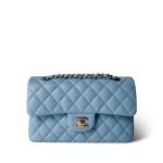 22S Light Blue Caviar Quilted Classic Flap Small Light Gold Hardware - Image 2