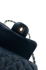 Navy Blue Caviar Quilted Mini Square Single Flap Silver Hardware - Image 15