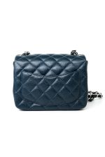 Navy Blue Caviar Quilted Mini Square Single Flap Silver Hardware - Image 5