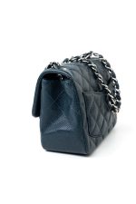 Navy Blue Caviar Quilted Mini Square Single Flap Silver Hardware - Image 3