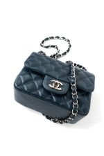 Navy Blue Caviar Quilted Mini Square Single Flap Silver Hardware - Image 6