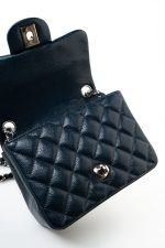Navy Blue Caviar Quilted Mini Square Single Flap Silver Hardware - Image 14