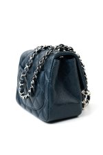 Navy Blue Caviar Quilted Mini Square Single Flap Silver Hardware - Image 9