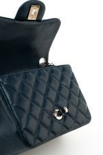Navy Blue Caviar Quilted Mini Square Single Flap Silver Hardware - Image 20