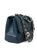 Navy Blue Caviar Quilted Mini Square Single Flap Silver Hardware - Image 10