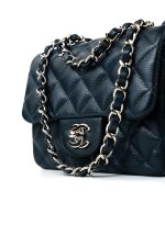 Navy Blue Caviar Quilted Mini Square Single Flap Silver Hardware - Image 7