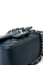 Navy Blue Caviar Quilted Mini Square Single Flap Silver Hardware - Image 8