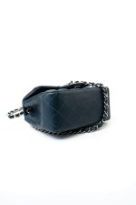 Navy Blue Caviar Quilted Mini Square Single Flap Silver Hardware - Image 2