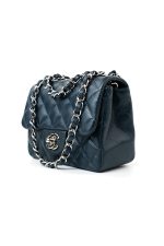 Navy Blue Caviar Quilted Mini Square Single Flap Silver Hardware - Image 4