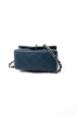 Navy Blue Caviar Quilted Mini Square Single Flap Silver Hardware - Image 11