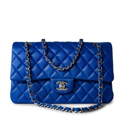 Royal Blue Lambskin Quilted Classic Flap Medium Silver Hardware