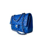 Royal Blue Lambskin Quilted Classic Flap Medium Silver Hardware - Image 3