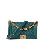 18B Dark Turquoise Caviar Quilted Boy Bag Old Medium Antique Gold Hardware