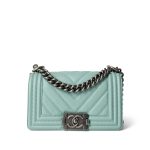 20C Tiffany Blue Caviar Chevron Small Boy Bag Ruthenium Hardware - Image 9