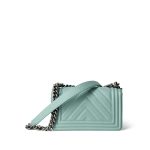20C Tiffany Blue Caviar Chevron Small Boy Bag Ruthenium Hardware - Image 14