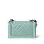 20C Tiffany Blue Caviar Chevron Small Boy Bag Ruthenium Hardware - Image 11