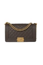 18A Taupe/ Khaki Brown Caviar Quilted Old Medium Boy Bag Antique Gold Hardware - Image 8