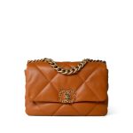 21A Light Brown Lambskin Quilted 19 Flap Small Mixed Hardware
