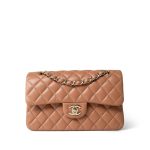 21P Caramel Lambskin Quilted Classic Flap Small Light Gold Hardware - Image 8