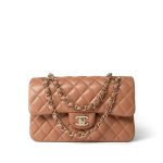 21P Caramel Lambskin Quilted Classic Flap Small Light Gold Hardware