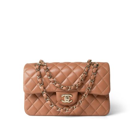 21P Caramel Lambskin Quilted Classic Flap Small Light Gold Hardware