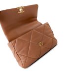 21P Large Caramel Lambskin Quilted 19 Flap Mixed Hardware - Image 13