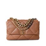 21P Large Caramel Lambskin Quilted 19 Flap Mixed Hardware