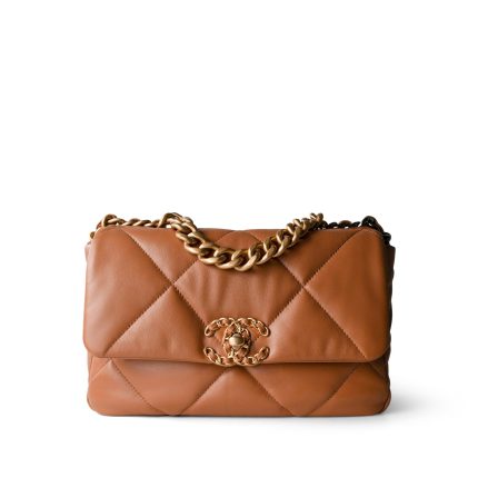 22A Caramel Lambskin Quilted Small 19 Flap Mixed Hardware