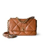 22A Caramel Lambskin Quilted Small 19 Flap Mixed Hardware - Image 2