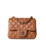 22S Caramel Lambskin Quilted Mini Square Flap Light Gold Hardware