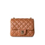 22S Caramel Lambskin Quilted Mini Square Flap Light Gold Hardware - Image 2