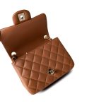 22S Caramel Lambskin Quilted Mini Square Flap Light Gold Hardware - Image 11
