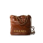 23A Light Brown Calfskin Quilted Mini 22 Bag Antique Gold Hardware - Image 3