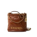 23A Light Brown Calfskin Quilted Mini 22 Bag Antique Gold Hardware - Image 4