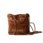 23A Light Brown Calfskin Quilted Mini 22 Bag Antique Gold Hardware - Image 5