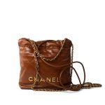 23A Light Brown Calfskin Quilted Mini 22 Bag Antique Gold Hardware - Image 2