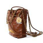 23A Light Brown Calfskin Quilted Mini 22 Bag Antique Gold Hardware - Image 8
