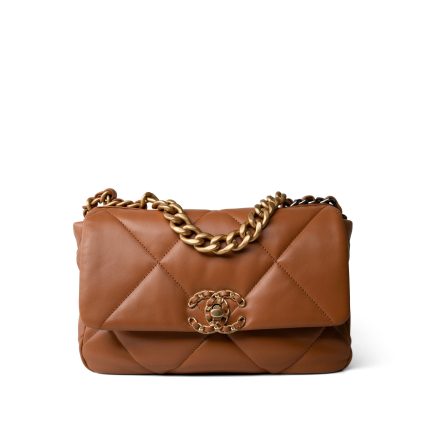 23B Caramel Lambskin Quilted 19 Flap Small Mixed Hardware