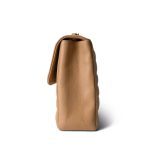 Beige Jumbo Horizontal Stripe Single Flap Gold Hardware - Image 2