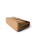 Beige Jumbo Horizontal Stripe Single Flap Gold Hardware - Image 7