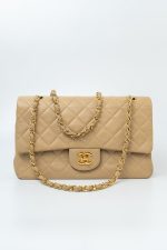 Vintage Beige Lambskin Quilted Classic Flap Medium GHW - Image 12