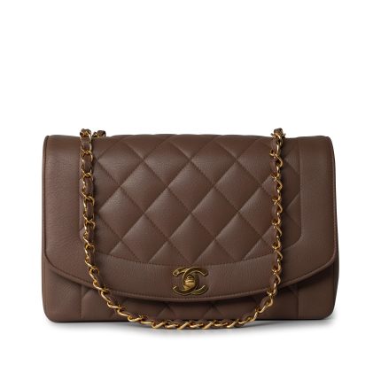 Vintage Brown Caviar Quilted Medium Diana Flap Gold Hardware
