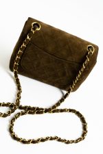 Vintage Brown Suede Quilted Mini Square Flap GHW - Image 9
