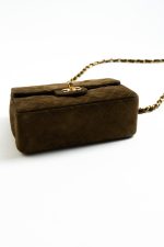Vintage Brown Suede Quilted Mini Square Flap GHW - Image 10