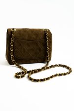 Vintage Brown Suede Quilted Mini Square Flap GHW - Image 6