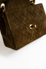 Vintage Brown Suede Quilted Mini Square Flap GHW - Image 13