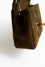 Vintage Brown Suede Quilted Mini Square Flap GHW - Image 15